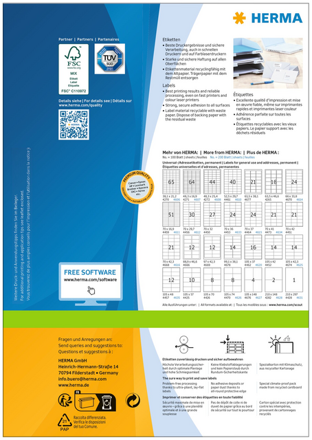 HERMA 4654 Label, 105x39mm, Premium White, 1,400 pieces