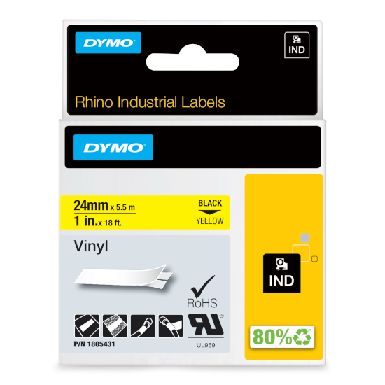 Dymo RHINO 1805431 vinyl zwart op geel 24mm
