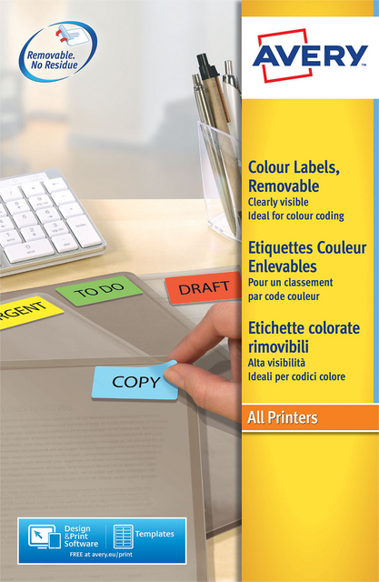 Etiket Avery L6041-20 45.7x21.2mm geel 960 etiketten Etiket Avery L6041-20 45.7x21.2mm geel 960 etiketten