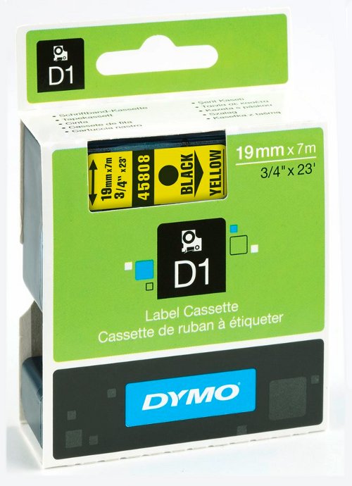 Dymo 45808 D1 Tape 19mm x 7m zwart op geel 