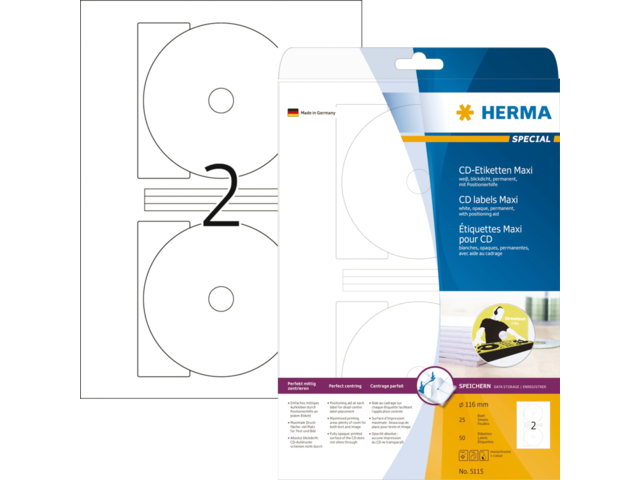 5115 etiket herma 5115 cd 116mm 50st