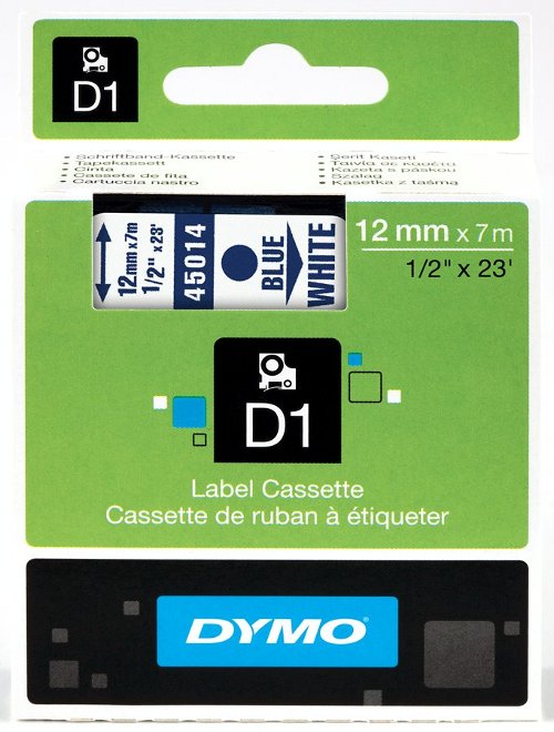 Dymo 45014 D1 Tape 12mm x 7m blauw op wit 