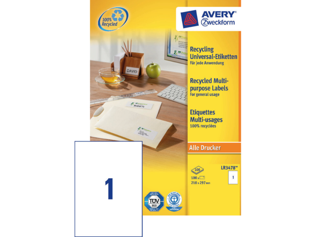 LR3478 etiket avery zweck lr3478 210x297mm 100st recy