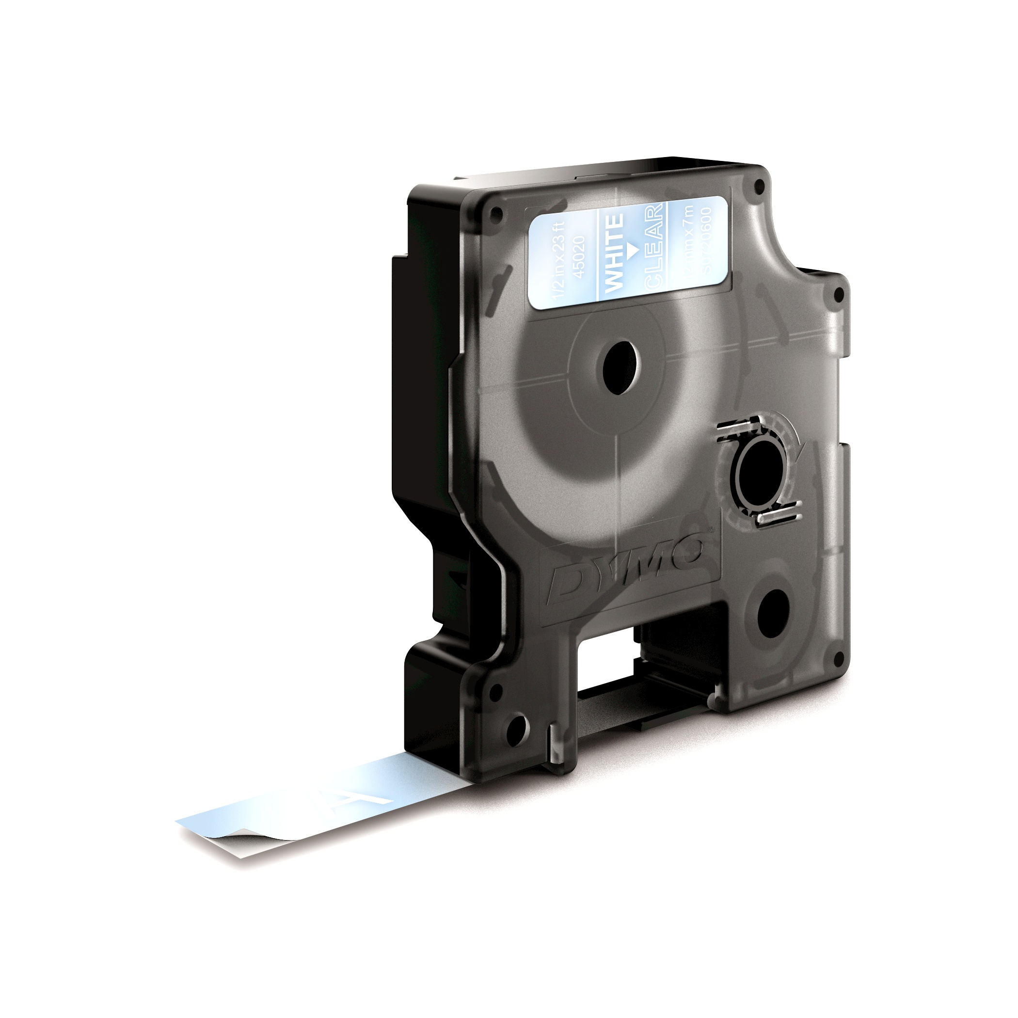 Dymo D1 cassette 12mm wit op transparant Dymo D1 cassette 12mm wit op transparant