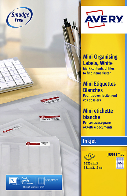 Etiket Avery J8551-25 38.1x21.2mm transparant 1625 etiketten Etiket Avery J8551-25 38.1x21.2mm transparant 1625 etiketten