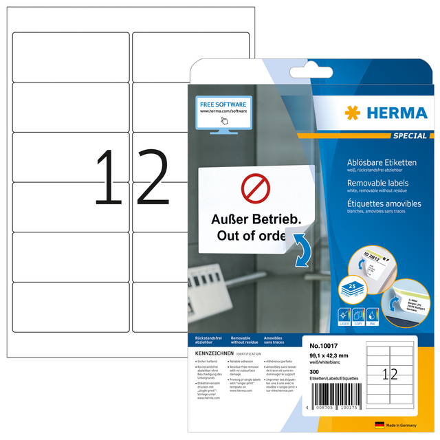 Etiket HERMA 10017 A4 99.1x42.3mm verwijderbaar wit 300 etiketten Etiket HERMA 10017 A4 99.1x42.3mm verwijderbaar wit 300 etiketten
