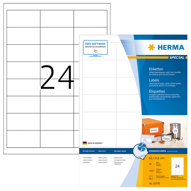 ETIKET HERMA 10779 66X33.8MM WIT 1920STUKS ETIKET HERMA 10779 66X33.8MM WIT 1920STUKS