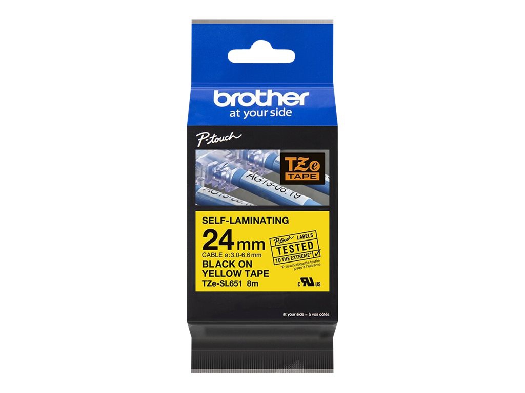 Brother TZe-SL651 zelflaminerende tape zwart op geel 24mm