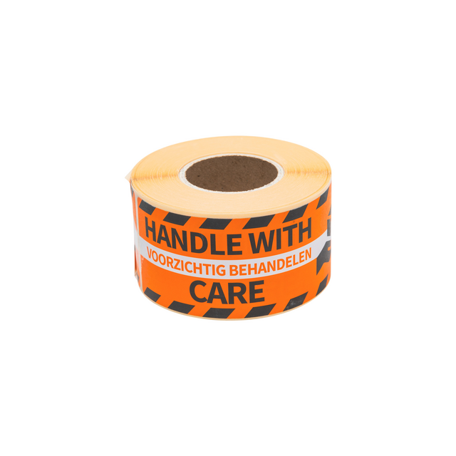 76101 etiket rillprint handle with care oranje