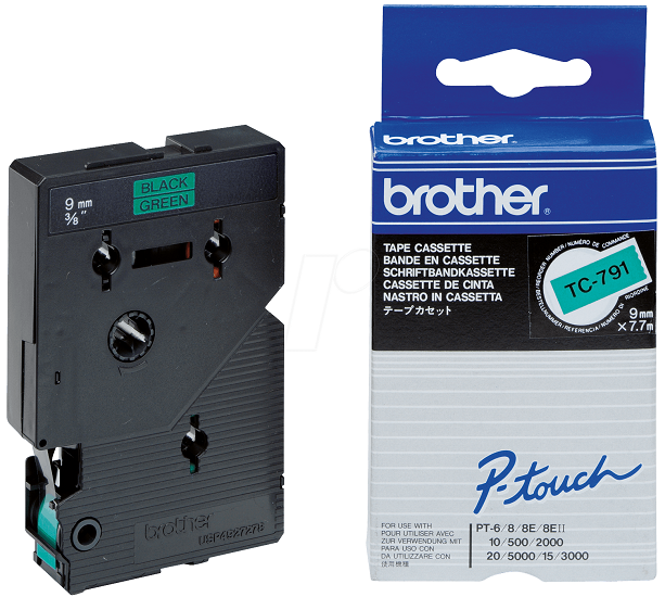 Brother TC-791 Tape Zwart op groen, 9mm