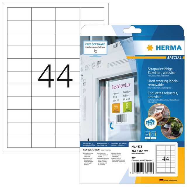 Etiket HERMA 4572 48.3x25.4mm folie wit 880 etiketten Etiket HERMA 4572 48.3x25.4mm folie wit 880 etiketten