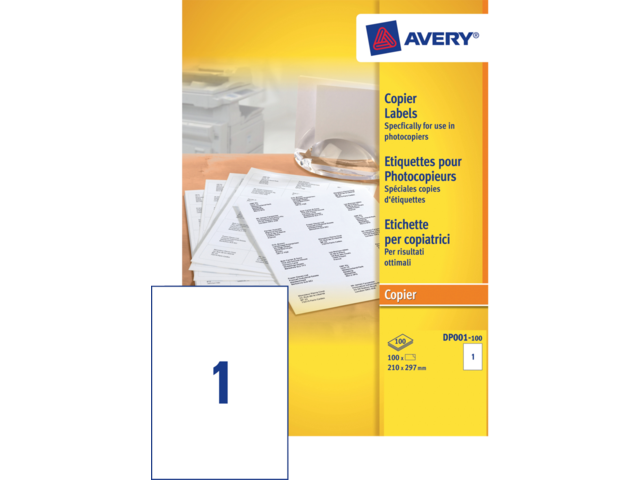 Etiket AVERY DP001 210X297 WIT 100 stuks