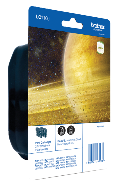 Inktcartridge Brother LC-1100BK2 zwart 2X Inktcartridge Brother LC-1100BK2 zwart 2X