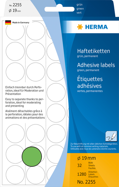 2255 etiket herma 2255 rond 19mm groen 1280stuks