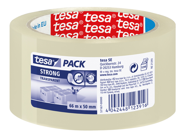 Verpakkingstape tesapack® Strong 66mx50mm PP transparant
