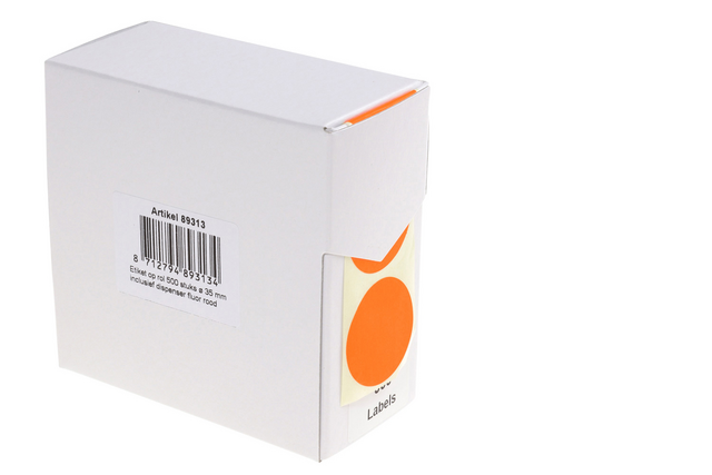 89313 etiket rillprint 35mm 500st op rol fluor rood