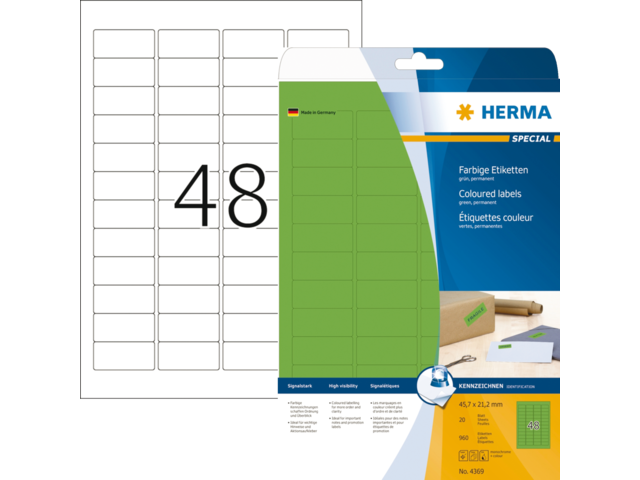 4369 etiket herma 4369 45.7x21.2mm a4 960st groen