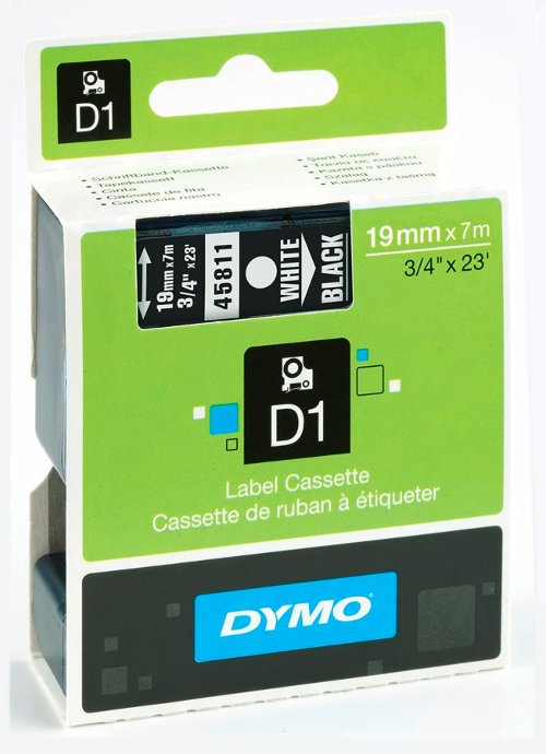 Dymo 45811 D1 Tape 19mm x 7m wit op zwart 