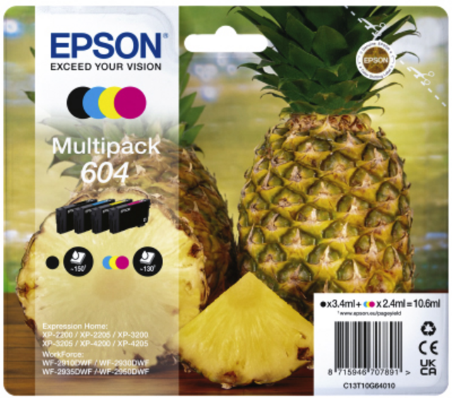 Inktcartridge Epson 604 T10G46 zwart + 3 kleuren Inktcartridge Epson 604 T10G46 zwart + 3 kleuren