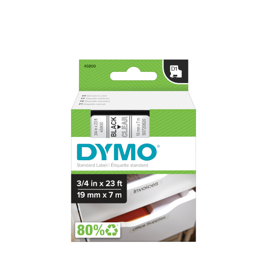 Dymo 45800 D1 Tape 19mm x 7m zwart op transparant 