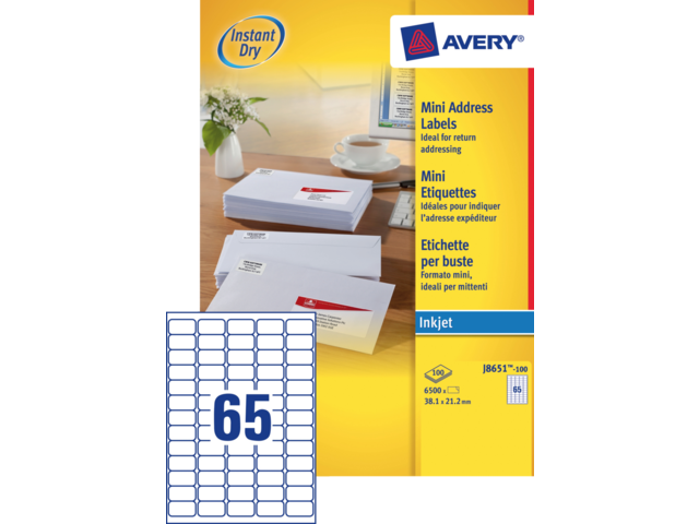 J8651-100 etiket avery j8651-100 38.1x21.2mm 6500st