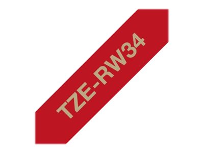 TZE-RW34 stoffen lint goud op wijnrood, 12mm x 4m