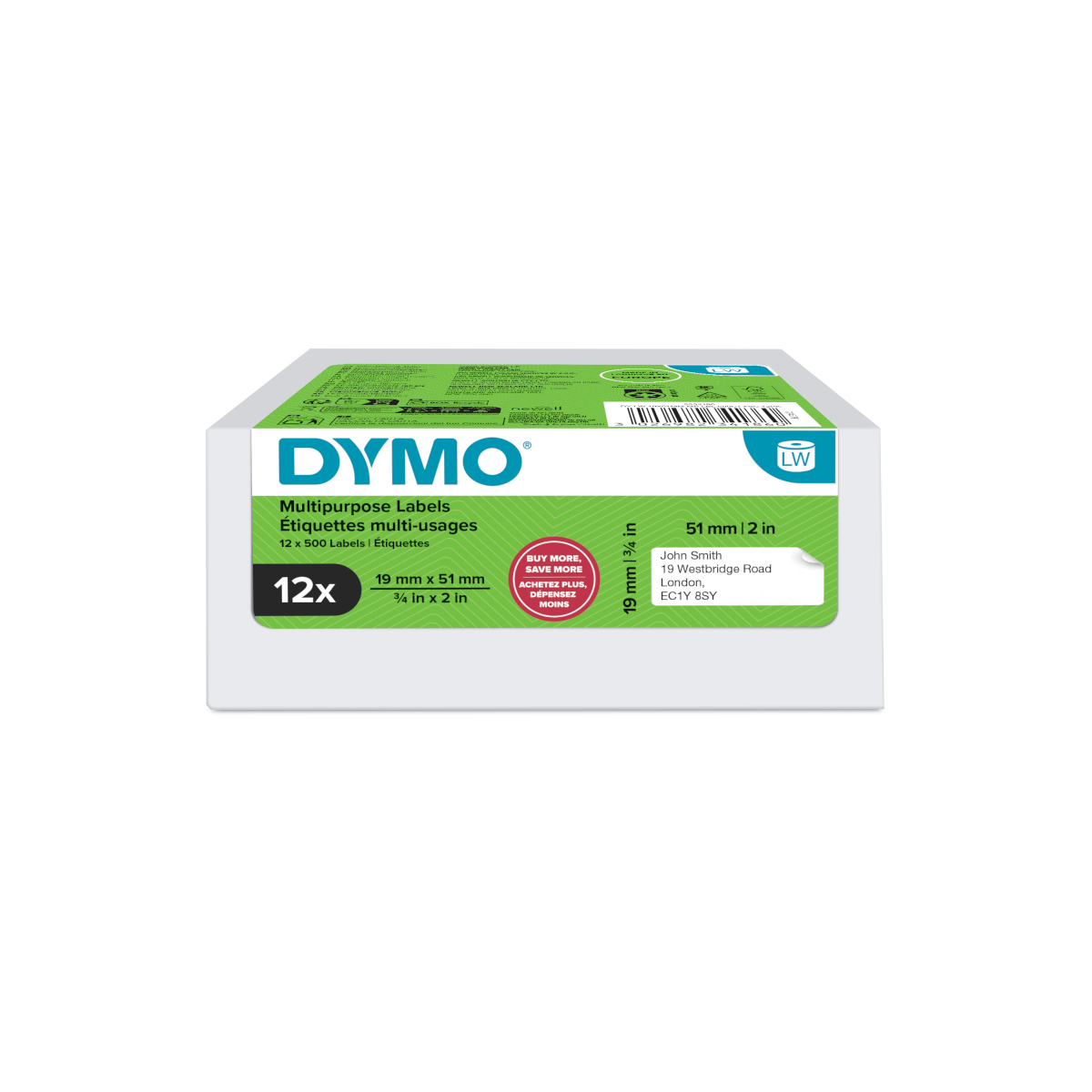 Dymo 2234186 Volumenpackung 19 mm x 51 mm, 12 Rollen