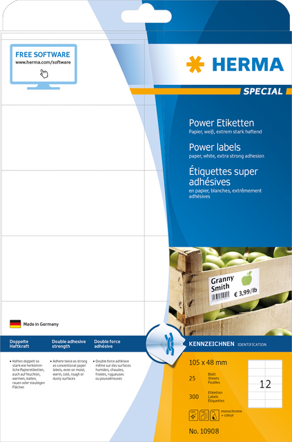 10908 etiket herma power 10908 105x48mm wit 300stuks
