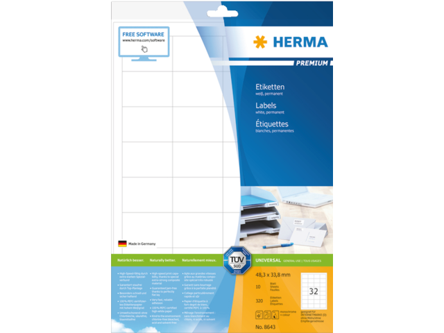8643 etiket herma 8643 48.3x33.8mm premium a4 320st