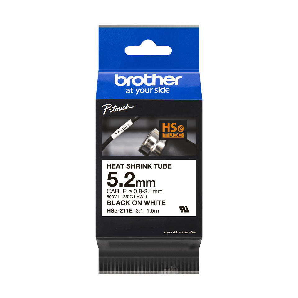 Brother HSE-211E Heat Shrink Tube, 6mm, zwart op wit Brother HSE-211E Heat Shrink Tube, 6mm, zwart op wit