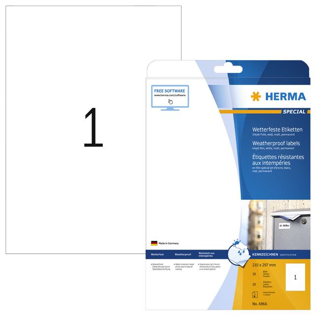 4866 etiket herma 4866 210x297mm a4 folie 10st wit