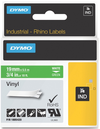 Dymo RHINO 1805420 vinyl wit op groen 19mm