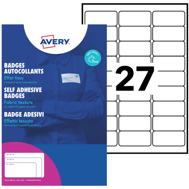 Naambadge etiket Avery L4784-20 63.5x29.6mm zk 540stuks Naambadge etiket Avery L4784-20 63.5x29.6mm zk 540stuks