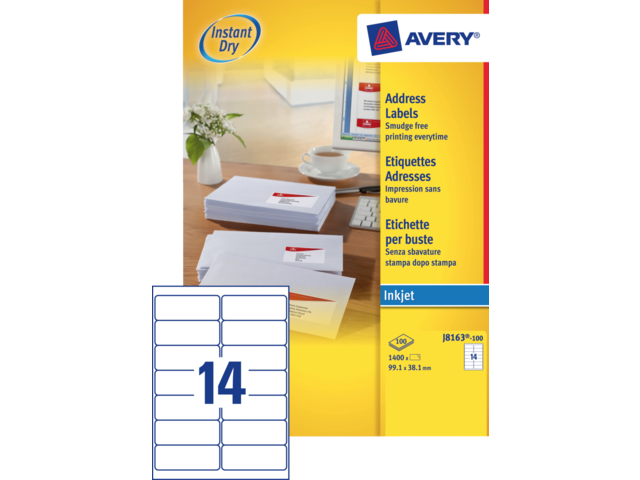 ETIKET AVERY J8163-100 99.1X38.1MM WIT 1400STUKS