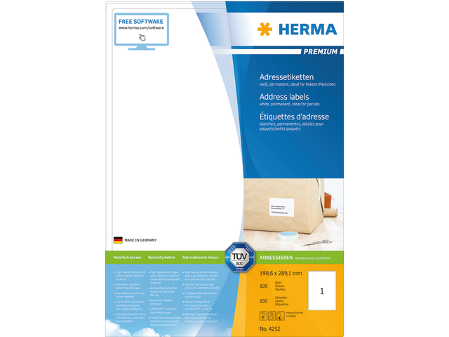 4252 etiket herma 4252 199.6x289.1mm premium a4 100st