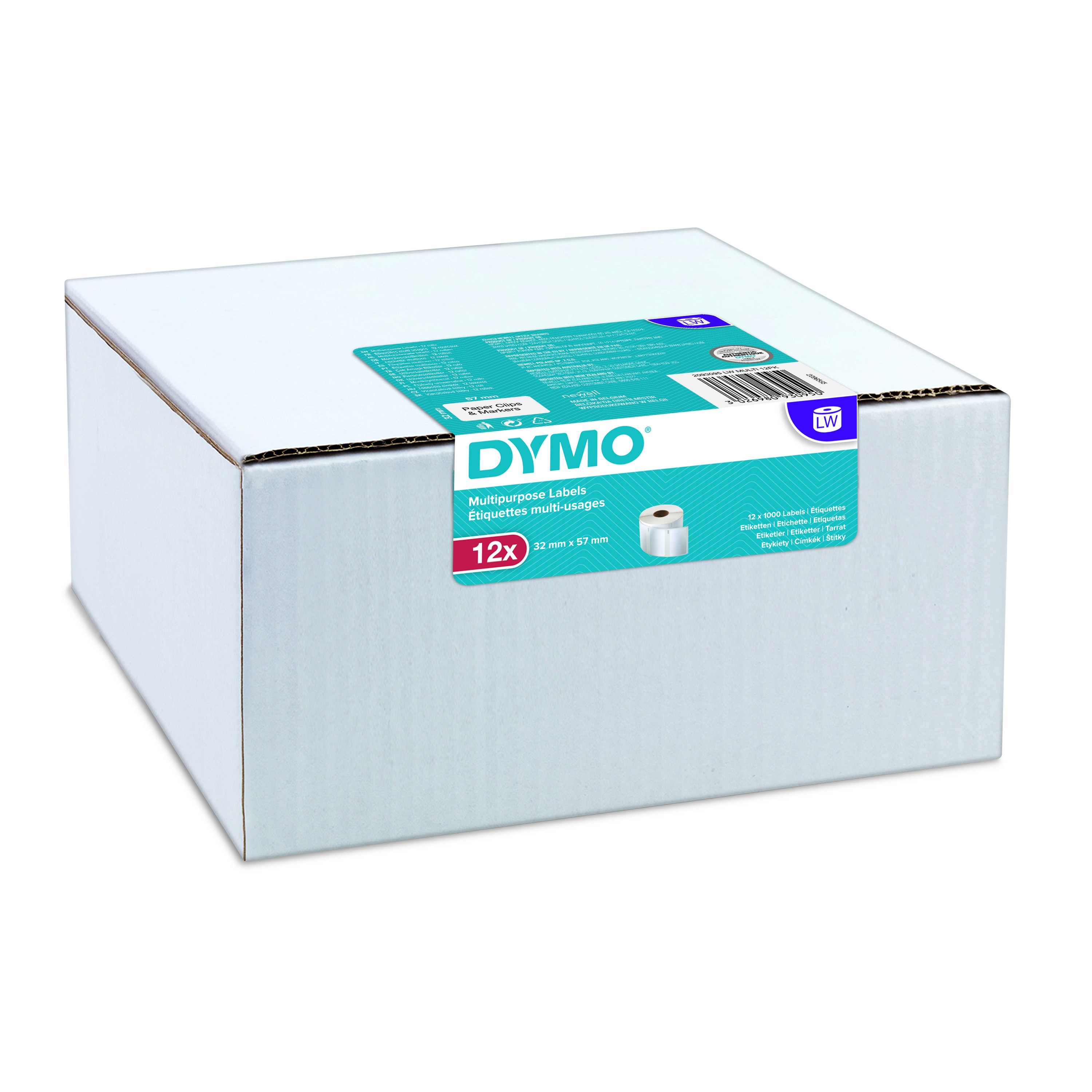 Dymo 2093095 12-pack etiket 11354, 32x57mm wit papier, verwijderbaar