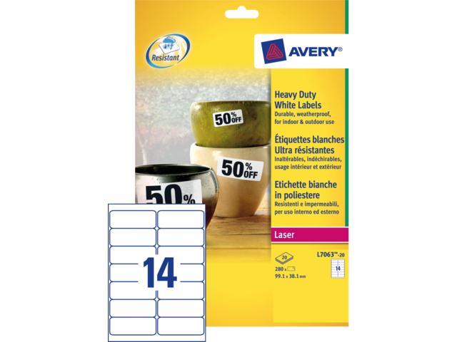 L7063-20 etiket avery l7063 99.1x38.1mm 280st wit