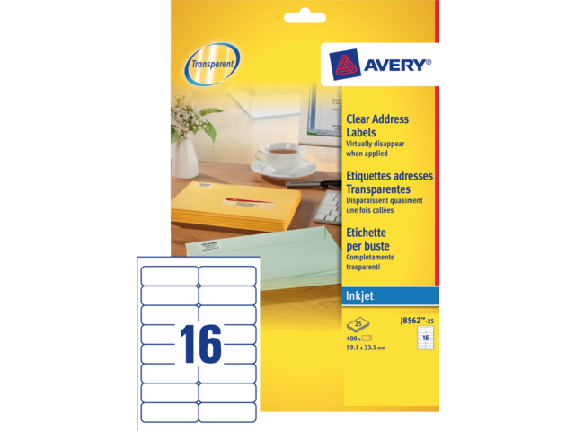 J8562-25 etiket avery j8562-25 99.1x33.9mm transp 400st