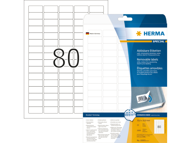 Etiket HERMA 10003 35.6X16.9MM verwijderbaar WT