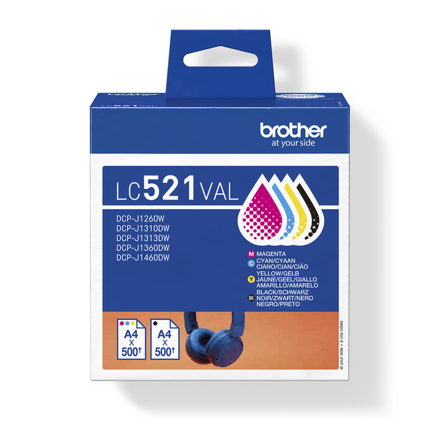Inktcartridge Brother LC-521 zwart + 3 kleuren Inktcartridge Brother LC-521 zwart + 3 kleuren