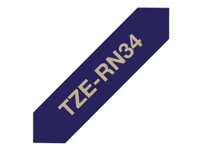 TZE-RN34 stoffen lint goud op marineblauw, 12mm x 4m