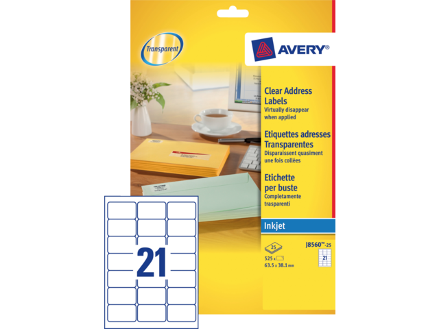 J8560-25 etiket avery j8560-25 63.5x38.1mm 525st transp