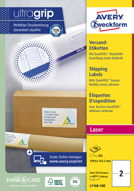 Etiket Avery L7168-100 199.6x143.5mm wit 200 etiketten Etiket Avery L7168-100 199.6x143.5mm wit 200 etiketten
