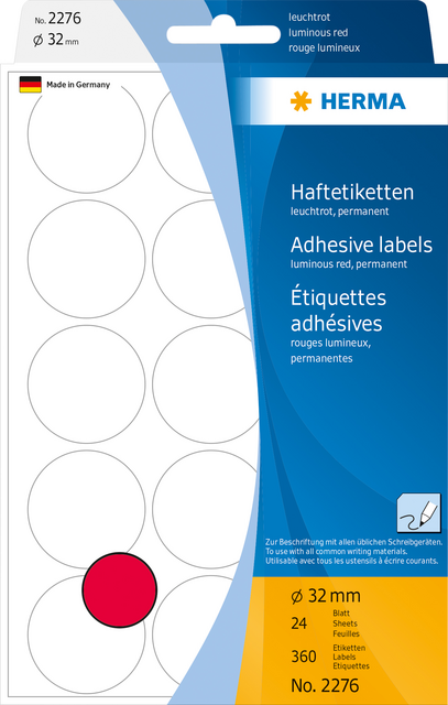2276 etiket herma 2276 rond 32mm fluor rood 360stuks
