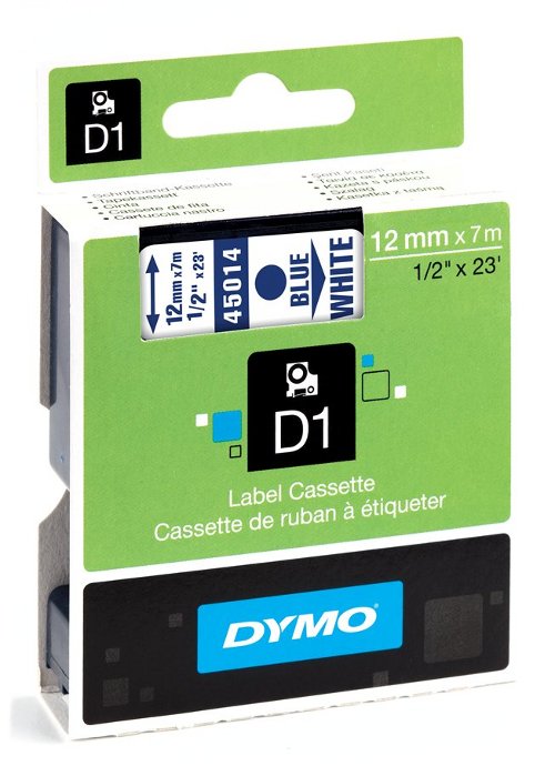 Dymo 45014 D1 Tape 12mm x 7m blauw op wit 