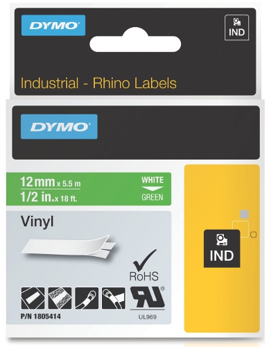 Dymo RHINO 1805414 vinyl wit op groen 12mm