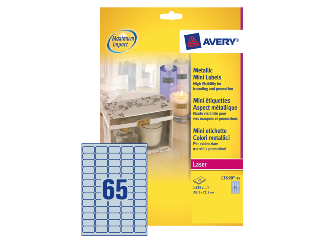 L7690-25 etiket avery l7690-25 38.1x21.2mm 1625st zilver