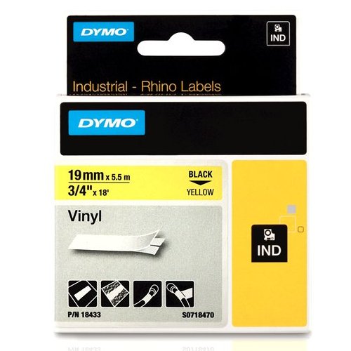 Dymo RHINO 18433 Gekleurd Vinyl zwart op geel 19mm