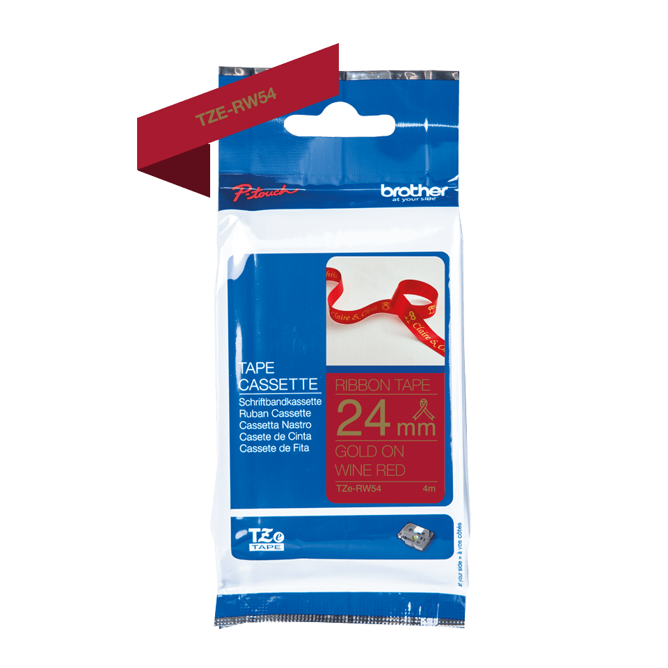 TZE-RW54 stoffen lint goud op wijnrood, 24 mm x 4m TZE-RW54 stoffen lint goud op wijnrood, 24 mm x 4m