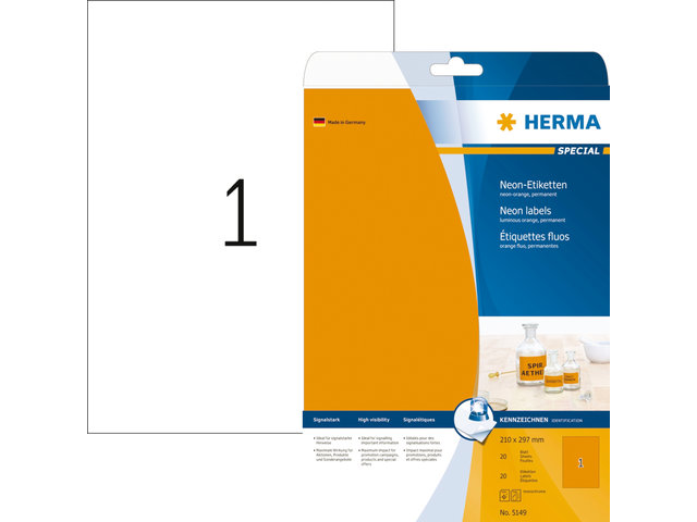 5149 etiket herma 5149 210x297mm a4 lc 20st fl oranje